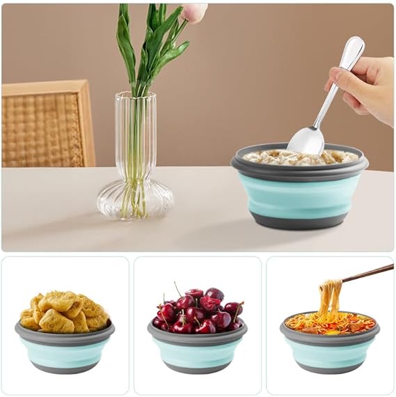 3-in-1 Portable Camping Lunch Kit – Collapsible Silicone Bowls with Lids
