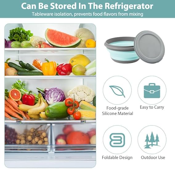 3-in-1 Portable Camping Lunch Kit – Collapsible Silicone Bowls with Lids