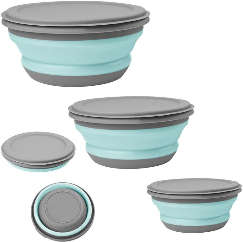 3-in-1 Portable Camping Lunch Kit – Collapsible Silicone Bowls with Lids