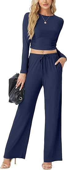 "Flick Cart's Luxe Lounge Set – Ruched Top & High-Waist Joggers with Pockets