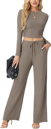 "Flick Cart's Luxe Lounge Set – Ruched Top & High-Waist Joggers with Pockets