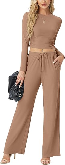 "Flick Cart's Luxe Lounge Set – Ruched Top & High-Waist Joggers with Pockets