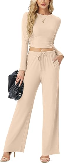 "Flick Cart's Luxe Lounge Set – Ruched Top & High-Waist Joggers with Pockets