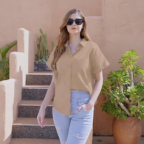 Chic & Comfy Cotton V-Neck Blouse – Summer Essential with Pockets|Flip Cart|