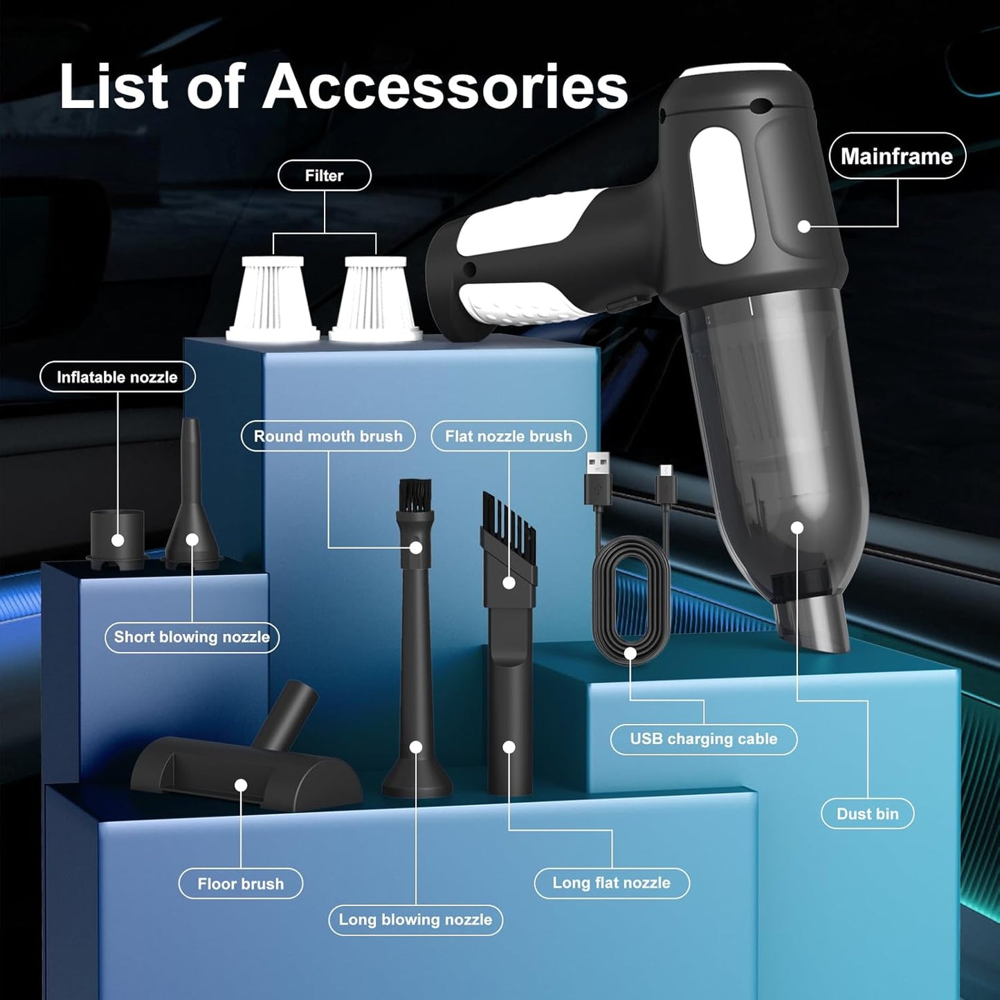 3-in-1 Cordless Handheld Car Vacuum Cleaner 7000Pa – USB Rechargeable, Air Duster & Blower