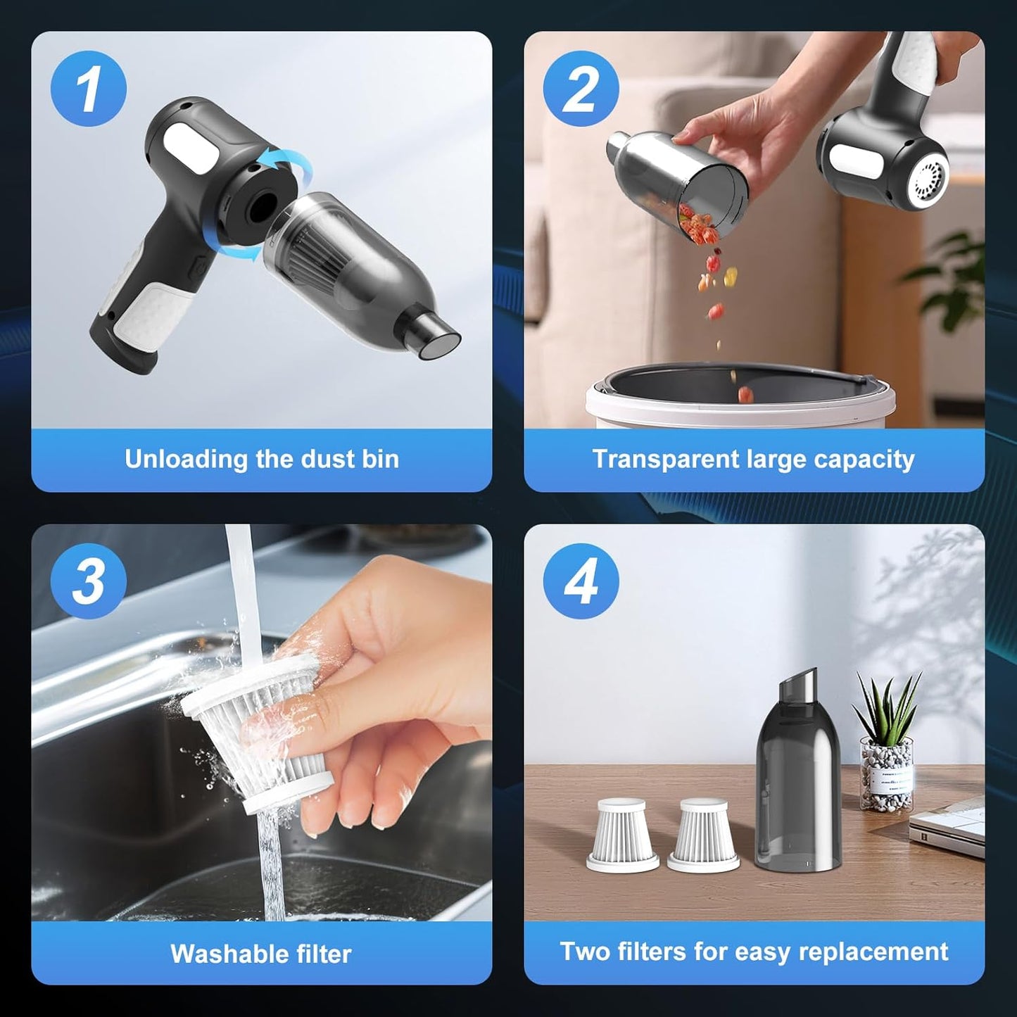 3-in-1 Cordless Handheld Car Vacuum Cleaner 7000Pa – USB Rechargeable, Air Duster & Blower