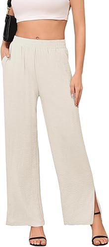 DILIUXING Women's High Waist Wide Leg Pants – Lounge in Style with Pockets & Side Slits|Flick Cart|
