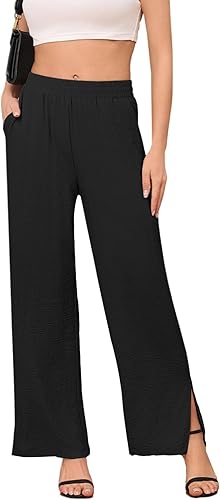 DILIUXING Women's High Waist Wide Leg Pants – Lounge in Style with Pockets & Side Slits|Flick Cart|