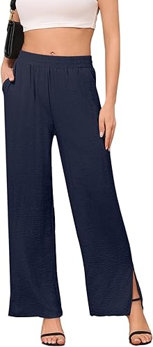 DILIUXING Women's High Waist Wide Leg Pants – Lounge in Style with Pockets & Side Slits|Flick Cart|