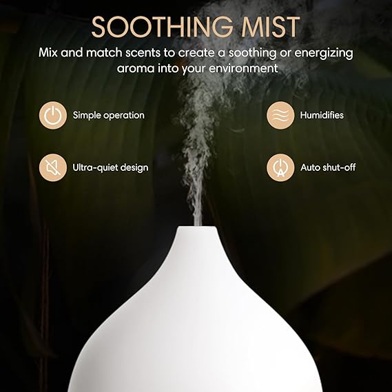 Aroma Diffuser – Quiet Ultrasonic Humidifier with Warm White Light Auto Shut-Off