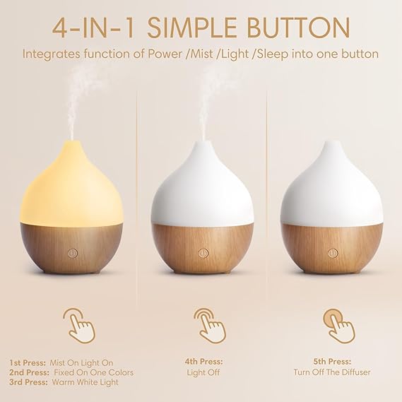 Aroma Diffuser – Quiet Ultrasonic Humidifier with Warm White Light Auto Shut-Off