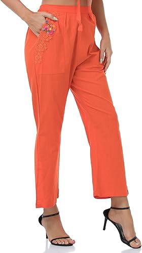 Boho Chic Summer Pants β Embroidered Cotton Trousers with Lace Pockets|Flick Cart|