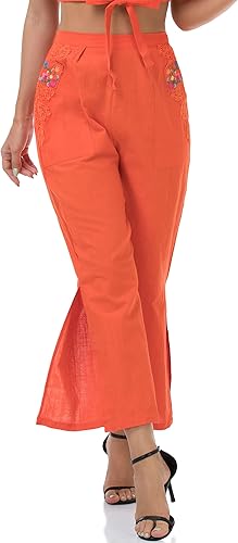 Boho Chic Summer Pants β Embroidered Cotton Trousers with Lace Pockets|Flick Cart|