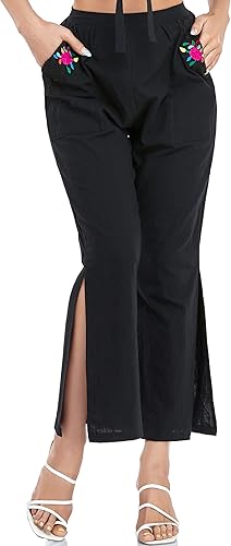 Boho Chic Summer Pants β Embroidered Cotton Trousers with Lace Pockets|Flick Cart|