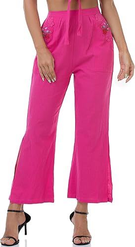 Boho Chic Summer Pants β Embroidered Cotton Trousers with Lace Pockets|Flick Cart|