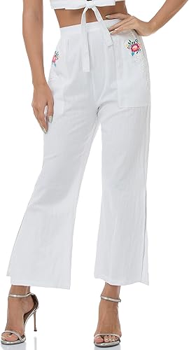 Boho Chic Summer Pants β Embroidered Cotton Trousers with Lace Pockets|Flick Cart|