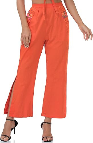 Boho Chic Summer Pants β Embroidered Cotton Trousers with Lace Pockets|Flick Cart|