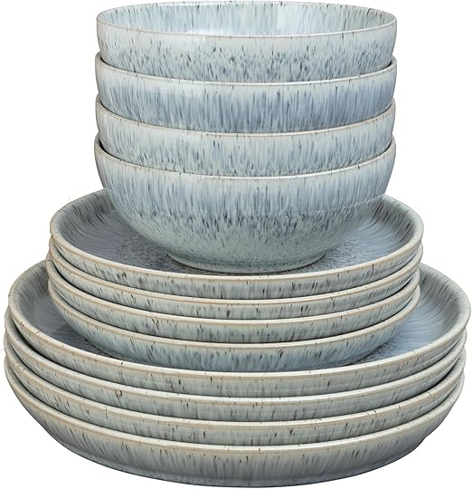 Denby Halo Speckle 12-Pc Dinner Set for 4 - Microwave & Dishwasher Safe | Flick Cart |