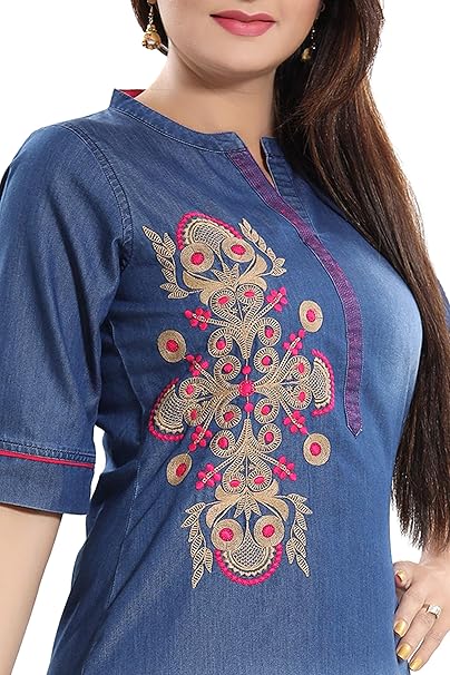 Flick Cart's Stylish Denim Kurti DN2218 β Ethnic Elegance for Every Occasion|
