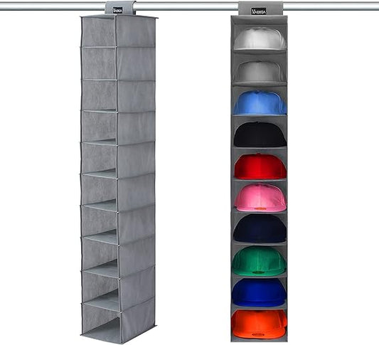 Hat Rack & Hat Storage for Baseball Caps - 10 Shelf Hanging Closet Wardrobe