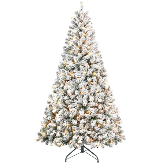 4/5/6/7FT Prelit Snow Flocked Artificial White Christmas tree with lights NEW