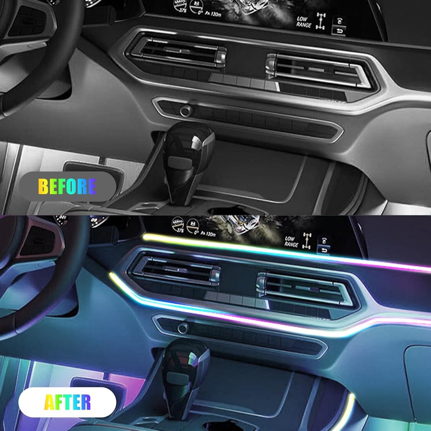 Flick Cart Acrylic LED Car Lights (110cm) – 16M Colors, APP & USB Control. Perfect Ambient Kit