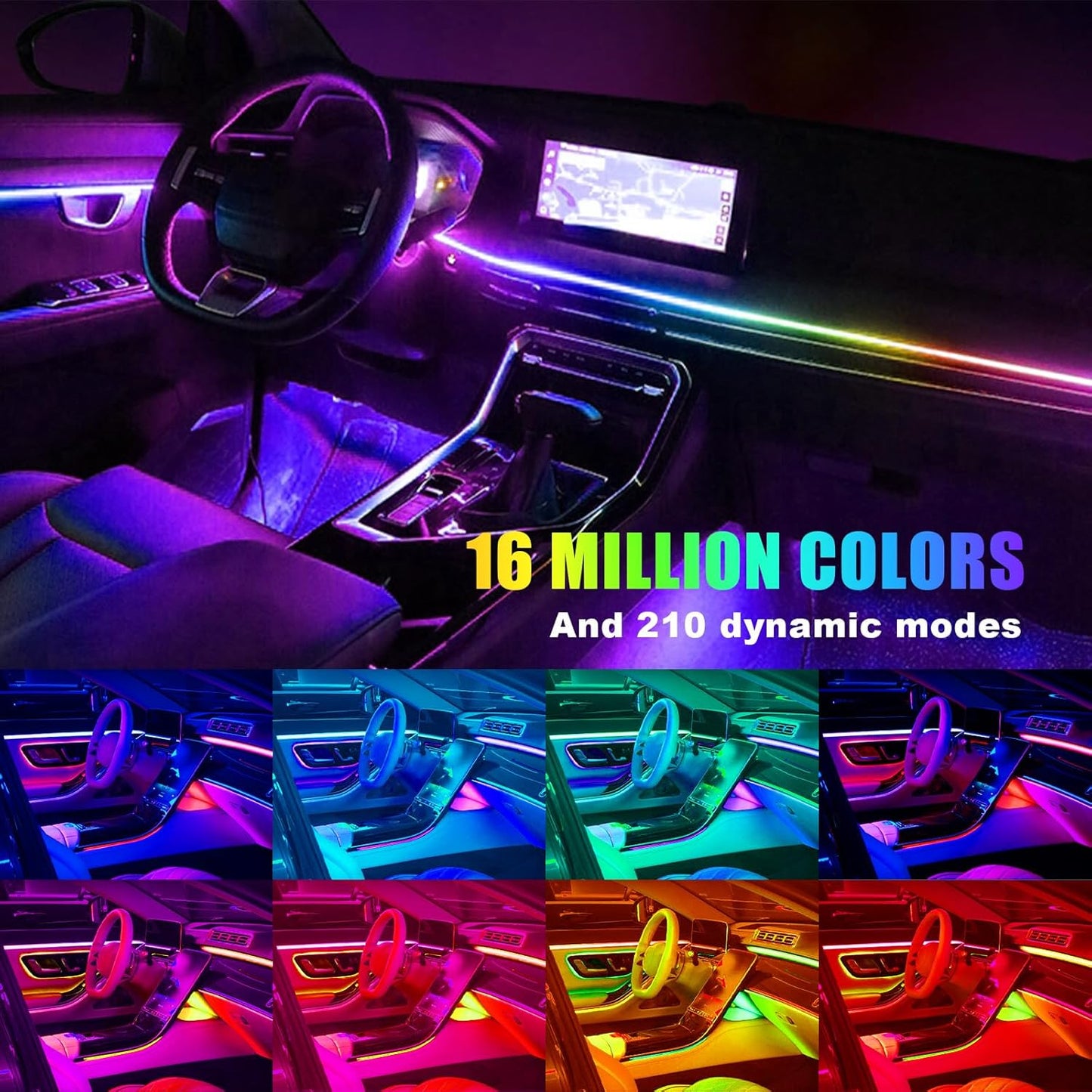 Flick Cart Acrylic LED Car Lights (110cm) – 16M Colors, APP & USB Control. Perfect Ambient Kit