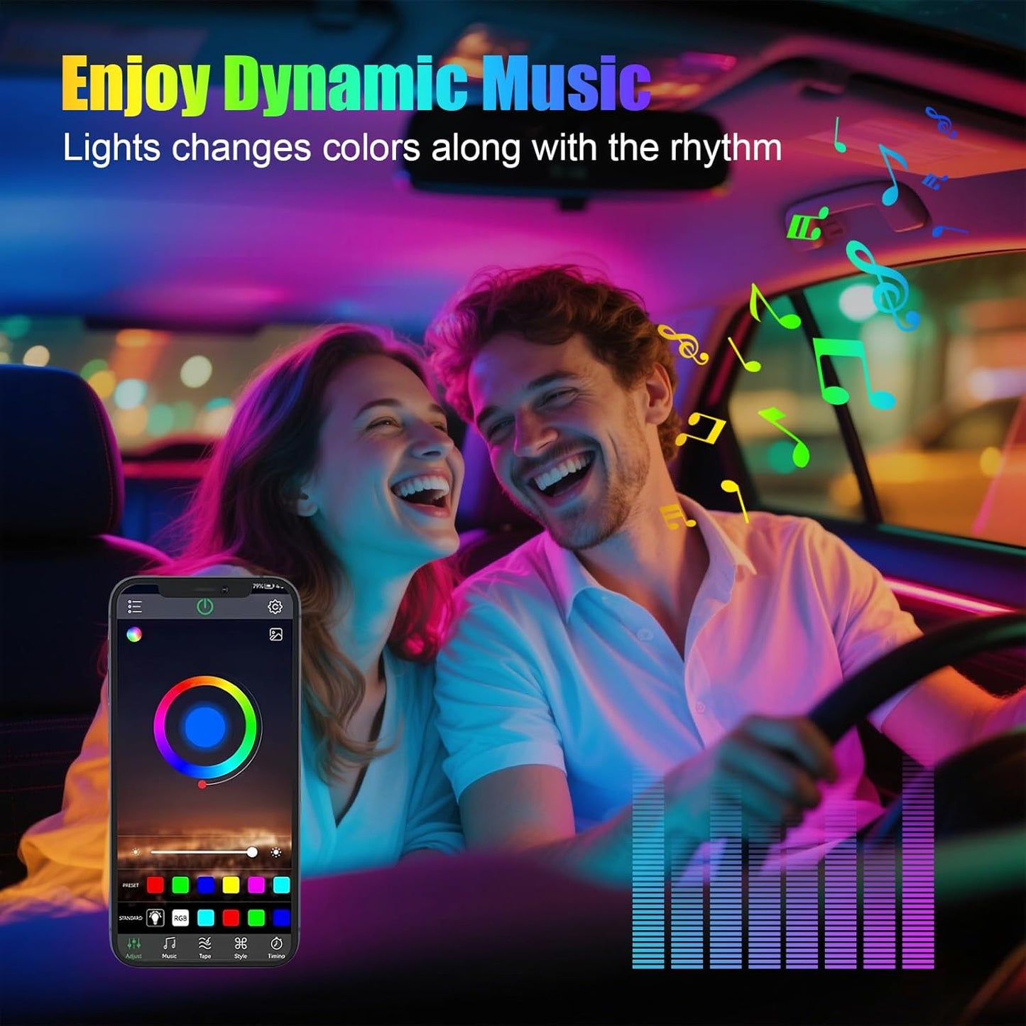 Flick Cart Acrylic LED Car Lights (110cm) – 16M Colors, APP & USB Control. Perfect Ambient Kit