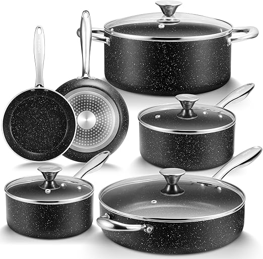 10-Piece Induction Nonstick Cookware Set - Large Capacity Pans! | Flick Cart