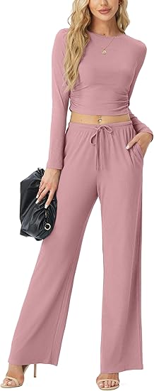 "Flick Cart's Luxe Lounge Set – Ruched Top & High-Waist Joggers with Pockets