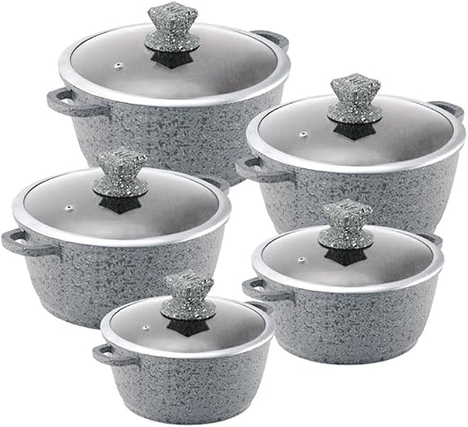 Upgrade Your Kitchen with Flick Cart’s 5-Pc Granite Non-Stick Stockpot Set (Grey) – Stylish & Durable