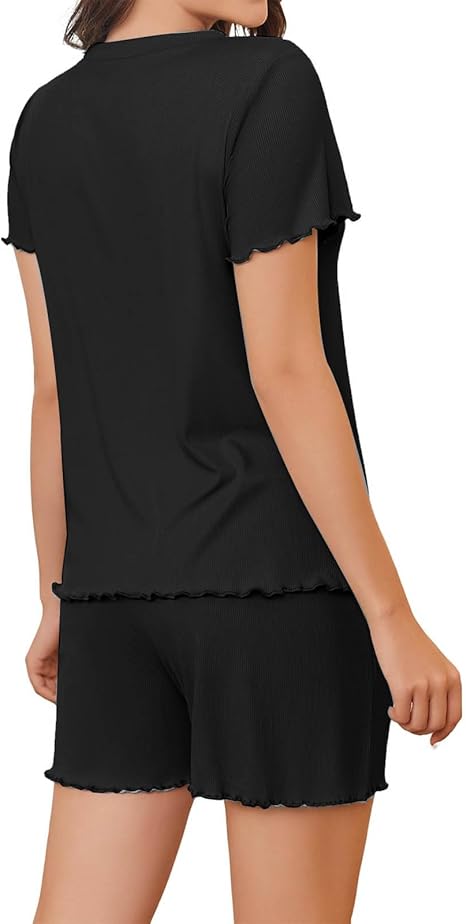 Ribbed Knit Lounge Set - Short Sleeve Top & Elastic Shorts | Flick Cart |
