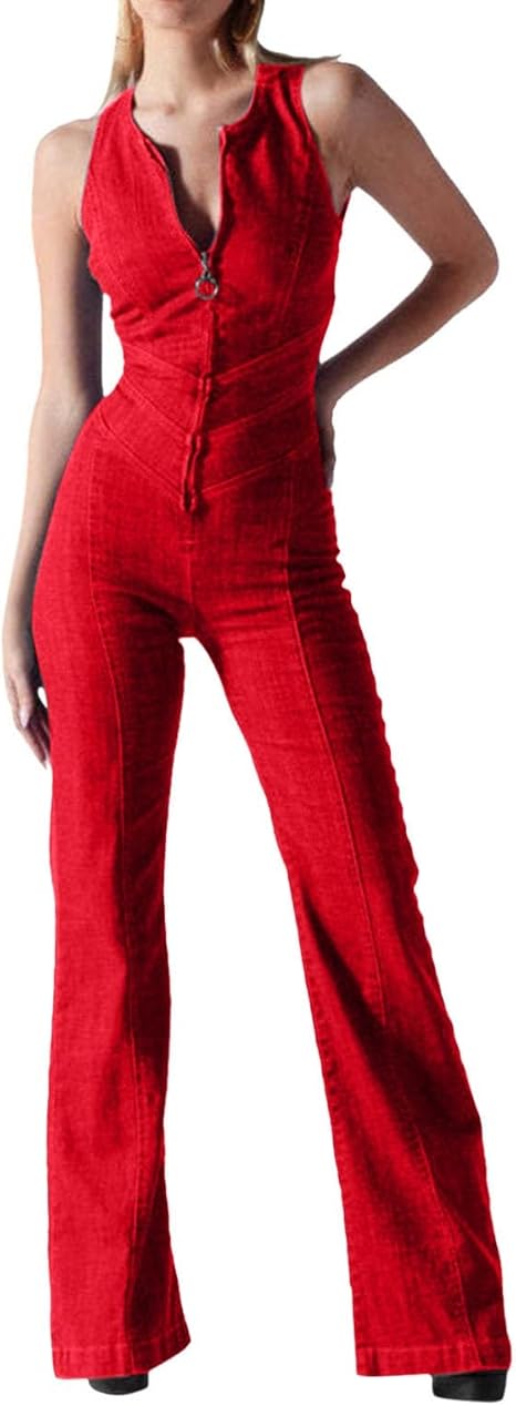 Sexy Heart-Back Denim Jumpsuit for Women | Bodycon Romper with Pockets | Flick Cart |