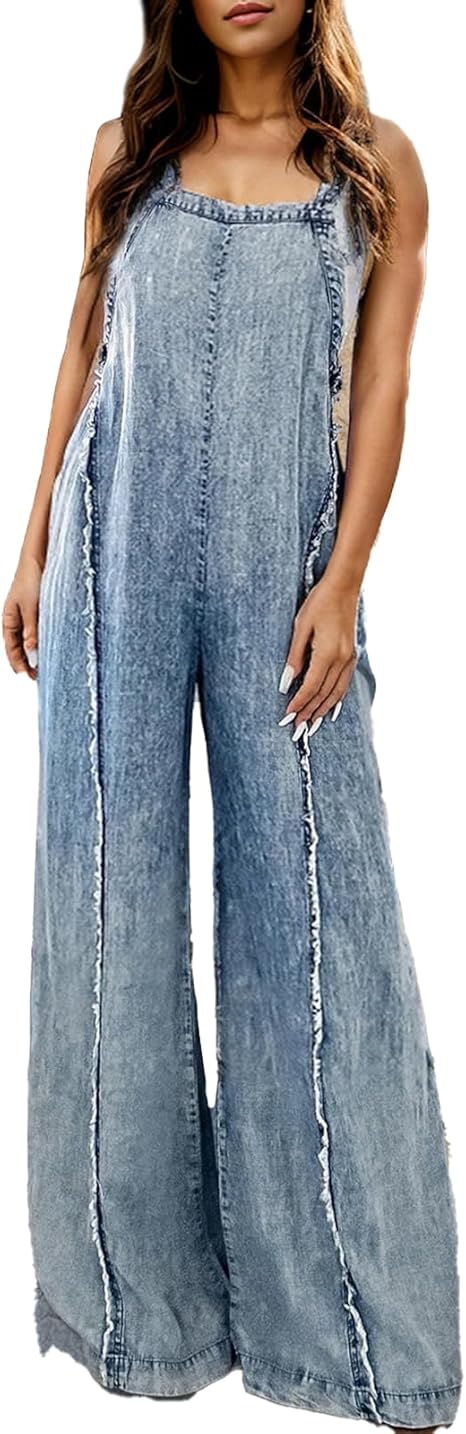 Felcia Women's Vintage Washed Denim Overalls | Open Back Baggy Jumpsuit | Flick Cart"