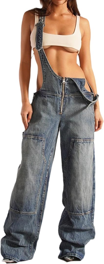 Women’s Sexy Hollow-Out Denim Overalls – Wide Leg Jumpsuit | Flick Cart |