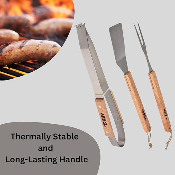 Premium BBQ Tools Set – Heavy Duty Grill Kit with Wooden Handle, Perfect for Outdoor Grilling! 🍖🔥 | Shop at Flick Cart