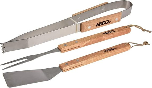 Premium BBQ Tools Set – Heavy Duty Grill Kit with Wooden Handle, Perfect for Outdoor Grilling! 🍖🔥 | Shop at Flick Cart
