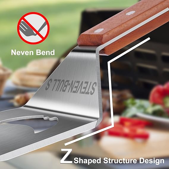 Flick Cart's 7-in-1 Ultimate BBQ Spatula - Stainless Steel Grill Master Kit with Wooden Handle