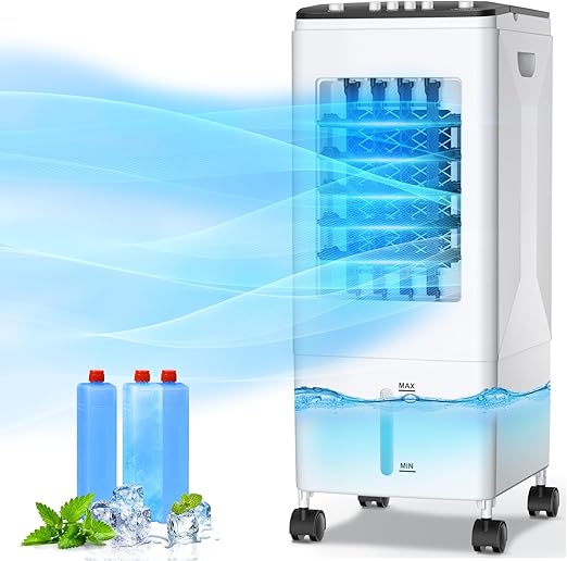 PluvoFan 3-in-1 Portable Air Cooler – 6L Tank + Ice Packs, 60° Oscillation, Ultra-Quiet (35dB) | Energy Efficient Cooling for Home & Office | Flick Cart