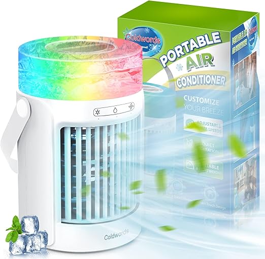 3-in-1 Mini Air Conditioner - 4000mAh Portable Cooler w/ 7 LED Lights | 3-Speed Evaporative Cooling for Home & Office (600ML) | Flick Cart