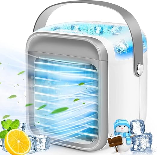 3-in-1 Portable Air Cooler | 3-Speed Evaporative AC + 7-Color LED | 600ML Tank, Rechargeable & Cordless | for Home, Office, Room | Flick Cart