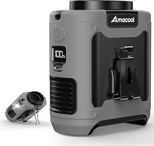 Amacool Clip-On Waist Fan - 10000mAh Battery (40H Runtime) | 16000RPM 5-Speed Cooling + Built-in Light | Wearable for Outdoor Work, Camping & Travel | Flick Cart