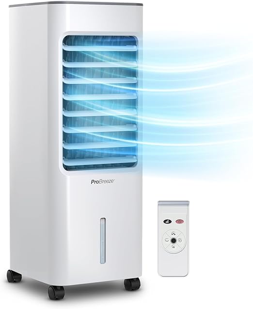 Pro Breeze 4-in-1 Air Cooler – 5L Tank, Remote Control, 3 Speeds & Auto Oscillation | 7H Timer, LED Display | Portable Cooling for Home & Office | Flick Cart