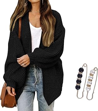 Oversized Lantern Sleeve Cardigan - Chunky Knit Statement Coat | Flick Cart |