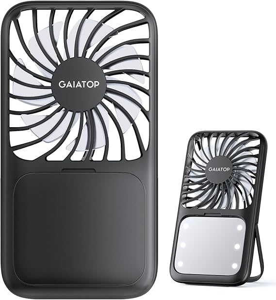 Gaiatop 3-in-1 Portable Fan & Makeup Mirror | 3-Speed Cooling + LED Light | Foldable Stand, Rechargeable | Perfect Travel Gift (Pink) | Flick Cart