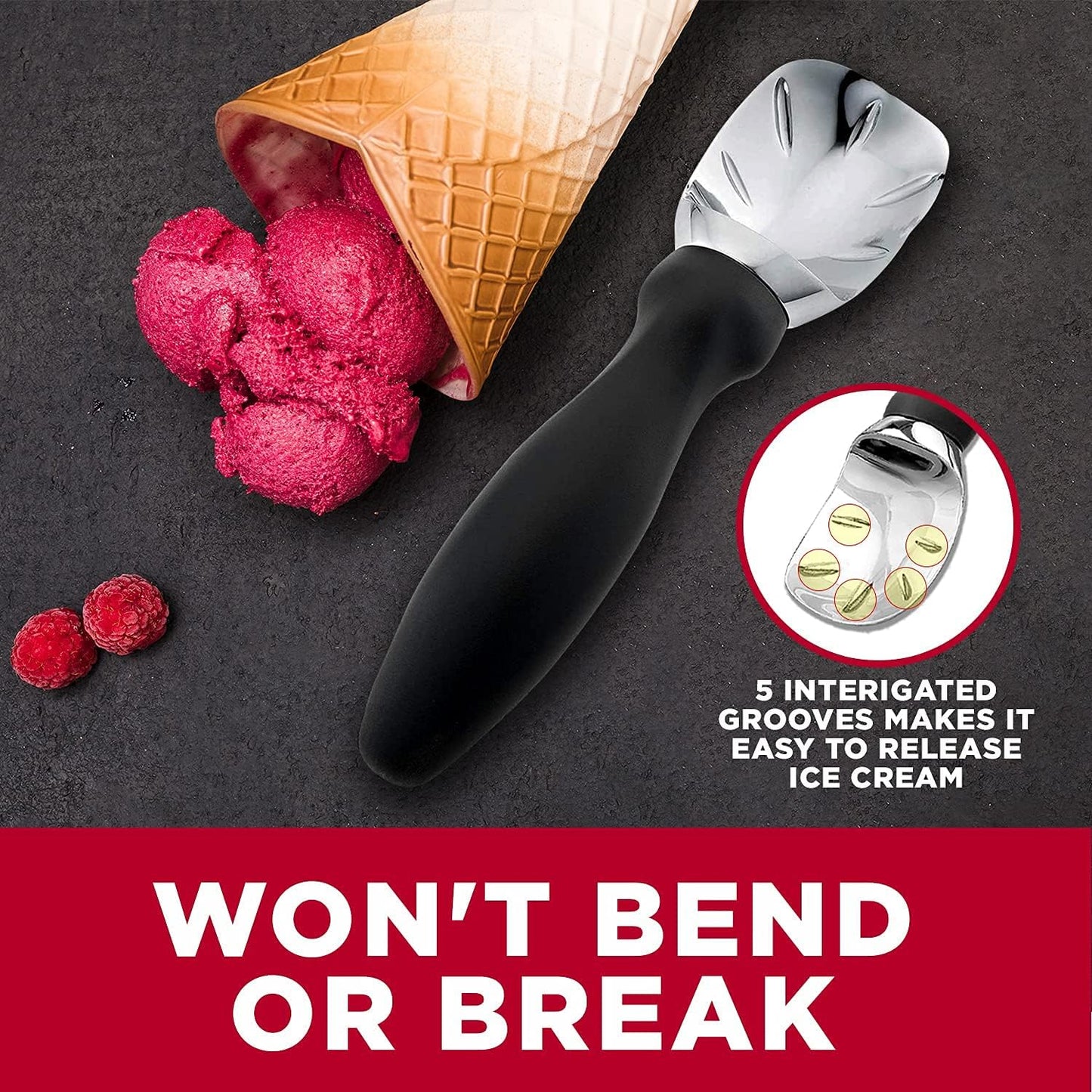 Pro-Grade Black Ice Cream Scoop - Effortless Hard Ice Cream Serving | Flick Cart |