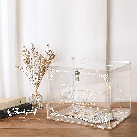 Benjia Clear Acrylic Wedding Card Box | Lockable Gift & Money Holder for Receptions | Anniversary, Baby Shower & Parties | Flick Cart
