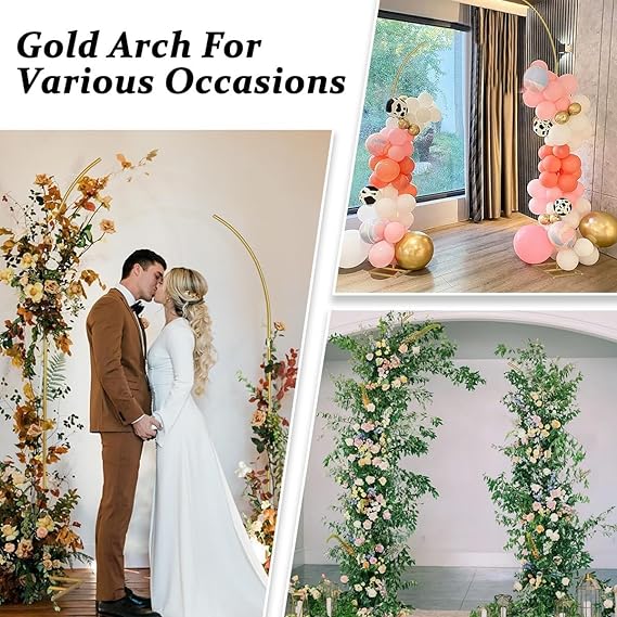 VINCIGANT Gold Wedding Arch Stand (Set of 2) | Curved Metal Backdrop for Ceremonies, Baby Showers & Events | Flick Cart