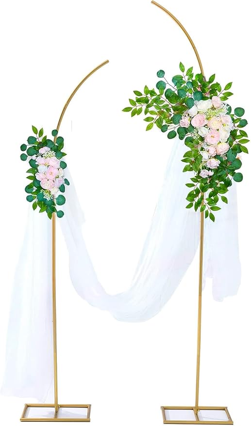 VINCIGANT Gold Wedding Arch Stand (Set of 2) | Curved Metal Backdrop for Ceremonies, Baby Showers & Events | Flick Cart