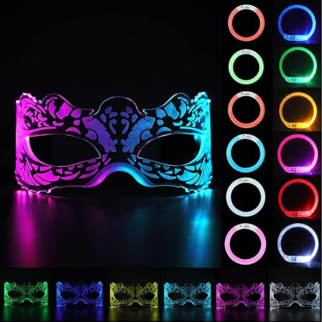 12-Pack LED Glow Glasses & Bracelets | Multi-Color Rave Party Accessories | Futuristic Light-Up Mask | Flick Cart